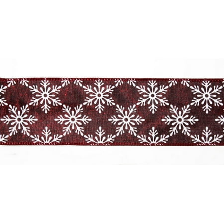 Burgundy and White Snowflake Floral, Craft and Christmas Ribbon 2.5" x 60 Yards