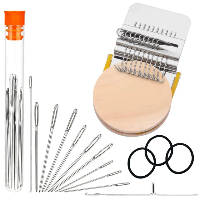 Ngxiha Kit de Tricotage Patch Maker Kit Knitpatch Patchmaker 2.0 Machine à Tricoter Tissée à Repriser 14 Crochets Outil de Tricotage en Bois pour Raccorder Jeans Chaussettes Vêtements