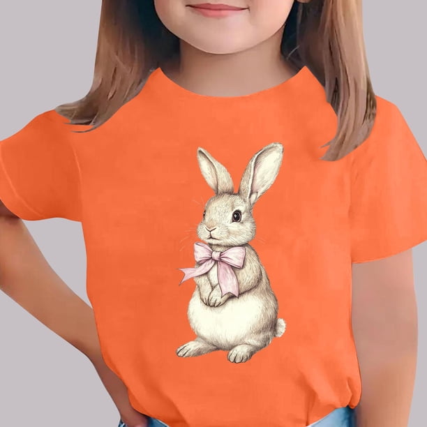 Blusas y camisas de manga corta con cuello redondo Camiseta estampada de manga corta de Pascua para niños Cuello redondo Manga corta Casual Versátil Para niñas Niños Top de poliéster