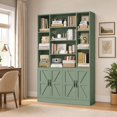 thumbnail image 2 of Hiphuta 75" Tall Modern Bookcases with 2 Double Door Cabinet, 47"Wide Wooden Storage Bookshelf for Living Room Home Office Entryway, Green, 2 of 5