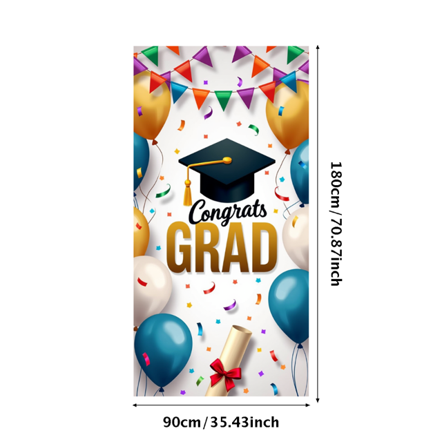 Graduation Party Supplies Congrats Grad Banner Backdrop Background with Balloons and Confetti Decorations for Graduation Ceremony Celebration Classroom Event