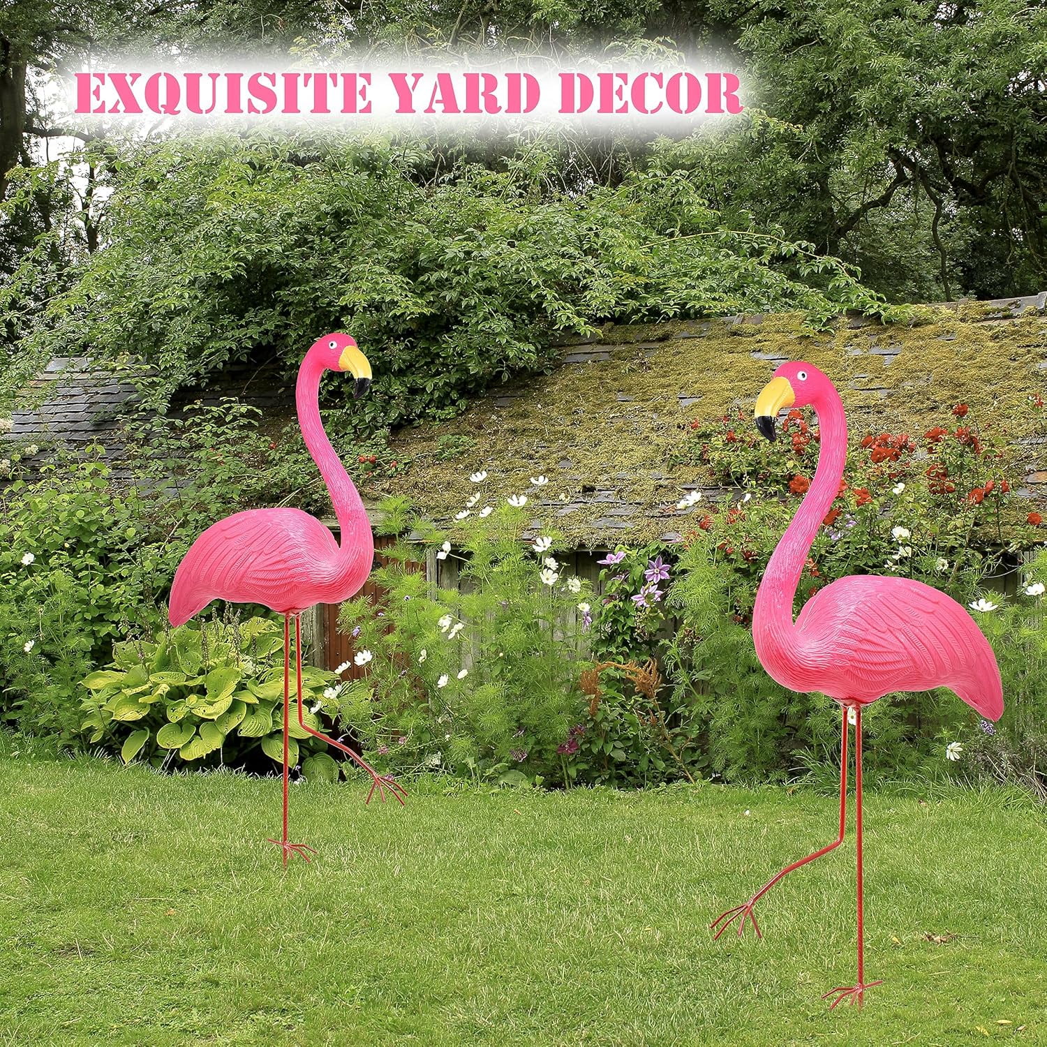 Pink Flamingo Yard Decorations Pack of 2 Flamingo Decor Ornaments for Outdoor Lawn and Garden