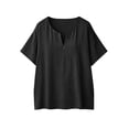 thumbnail image 4 of POUNOO Womens Linen Tops V Neck Short Sleeve Loose Fit Casual Blouses Shirts Boho Minimalist Style Gift, 4 of 6