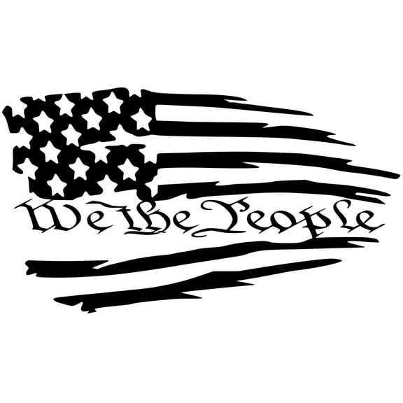 UR Impressions Blk Tattered American Flag We The People Decal - Black - 7.5 x 4.2 inch