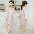thumbnail image 5 of LYMAYTER 2-12 Years Girls Satin Silk Nightgown Button down Sleepwear Kids Short Sleeve Pajamas for Toddler V-Neck Dress Cardigan Robe, 5 of 9