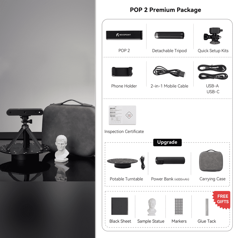 Revopoint POP 2 Premium 3D Scanner 0.05 mm Precision 10 Fps Scan Speed for  3D Printing VR/AR Modeling Reverse Engineering
