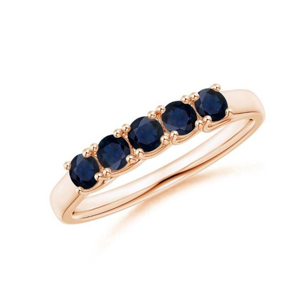 Round Shape Blue Sapphire Eternity Band Ring 925 Sterling Silver Rose Gold Plated September Birthstone Valentine Day Birthday Gift Gemstone Jewelry