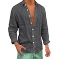 thumbnail image 2 of Men's Linen Cotton Shirts Long Sleeve Lightweight Regular Fit Solid Button Casual Summer Shirt Gray XXL, 2 of 4