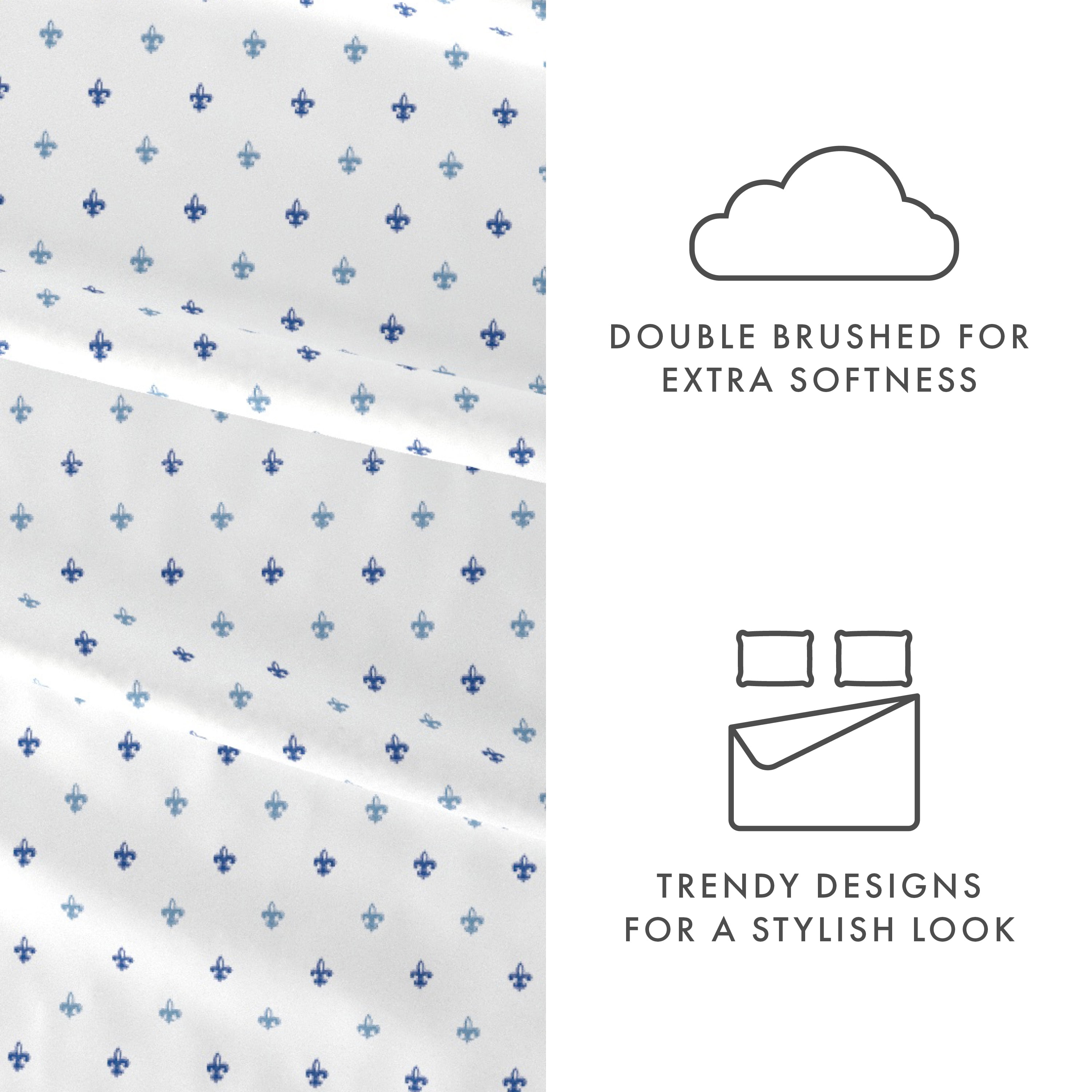Noble Linens 4 Piece Pattern Microfiber Bed Sheets Set, Navy Lily, King