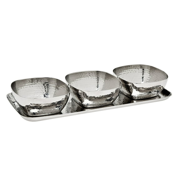Godinger Silver Art 4-piece 5 Oz. 11" Hammered Stainless Steel Relish Tray Platter Set With 3 Square Bowls