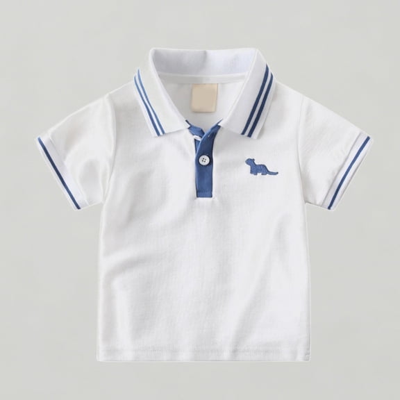 Xijirk BToddler Boys' Short Sleeve Polo Shirt Contrast Collar and with Animal Embroidery Casual Summer Wear,6-7 Years