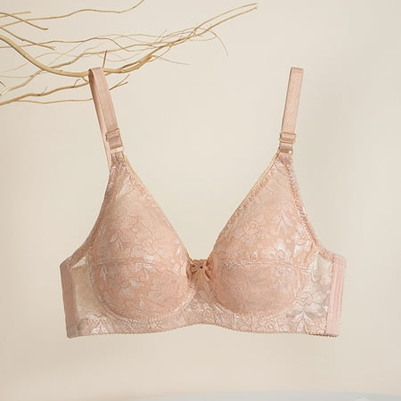 REORIAFEE Push up Bras Women Gathered Together No Wire Bras Solid Adjustable Straps Brassiere Comfy Spaghetti Straps Breathable Corset Underwear Comfortable Classic Support Lingerie Khaki L