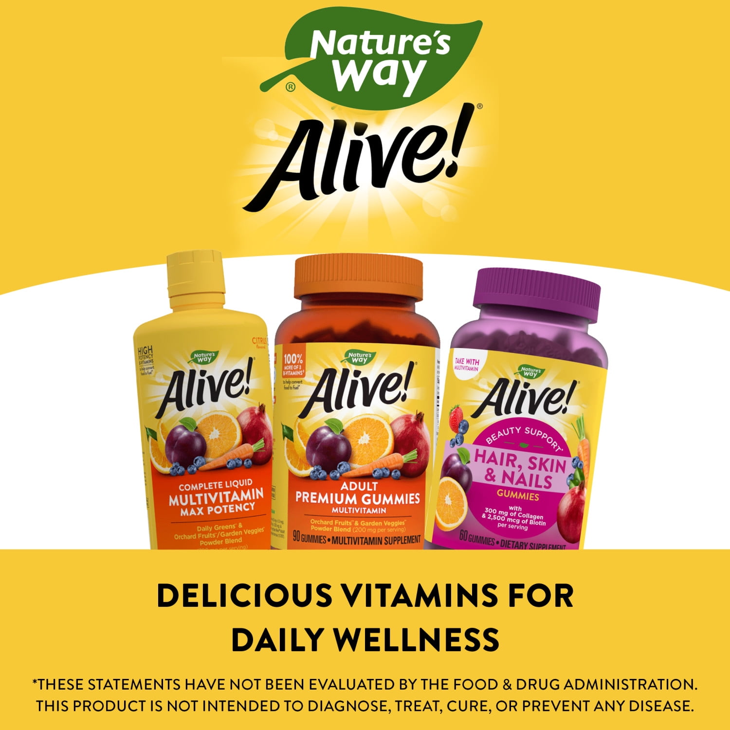 Nature's Way Alive! Hair, Skin & Nails Gummies, Collagen & Biotin,  Antioxidant Vitamins C & E, Strawberry Flavored, 60 Gummies 