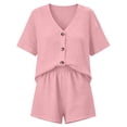 thumbnail image 5 of AKOEE Linen Outfits Women Summer 2 Piece Shorts Set Button Up Short Sleeve Top High Waist Matching Shorts Outfit (XL, Pink), 5 of 8