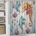 thumbnail image 6 of Orinice  Whales Kids Shower Curtain Bathroom Set Underwater Coastal Ocean Hippocampus Octopus Turtle Fish Nursery Watercolor Bath Accessories Sea Art Home Decor Fabric 12 Pack Hooks 60x72, 6 of 7