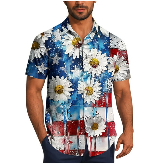 Chiccall Mens 4th of July Summe Tops American Flag Patriotic Short Sleeve Shirts USA Independence Day Tops with Pocket