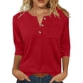 thumbnail image 2 of Babysbule Women's Henley V Neck 3/4 Sleeve T Shirt, Casual Button Placket Loose Solid Top for Daily Work School, 2 of 6