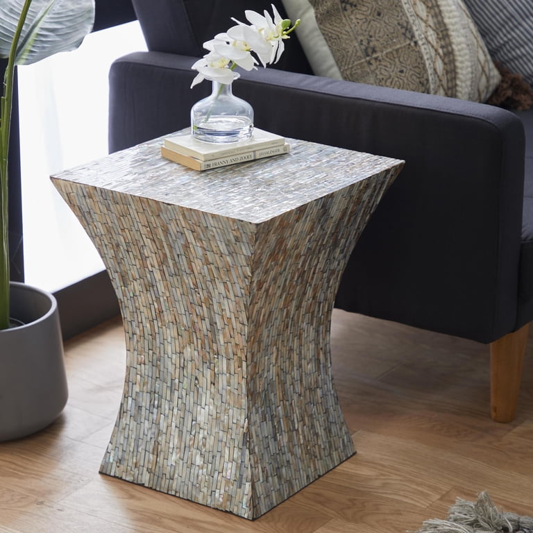 DecMode Mother of Pearl Shell Hourglass Accent Table, Gray photo 2