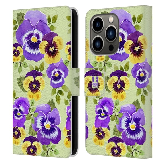 Head Case Designs Watercolour Flowers 2 Pansies Leather Book Wallet Case Cover Compatible with Apple iPhone 14 Pro
