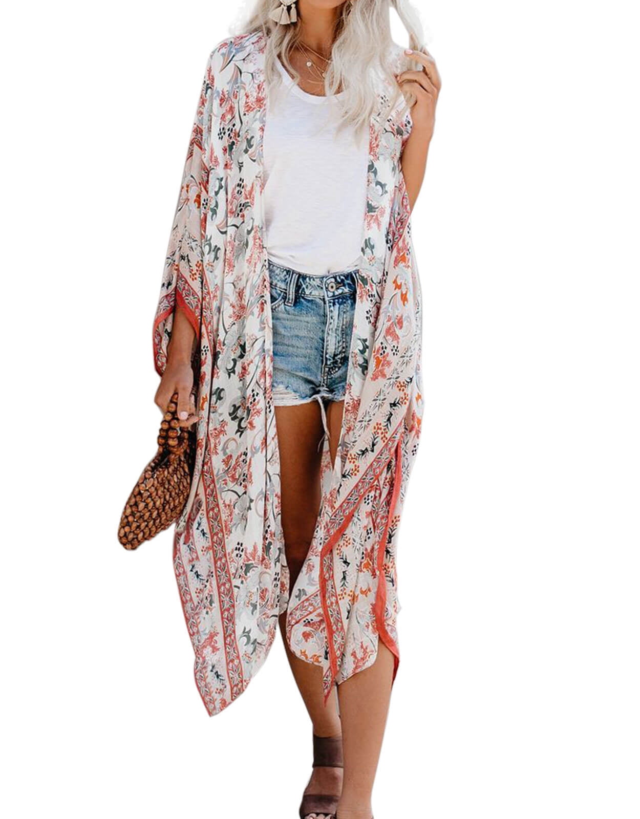 Swimsuit Coverup for Women Kimino Cardigan Floral Print Beach Coverup ...