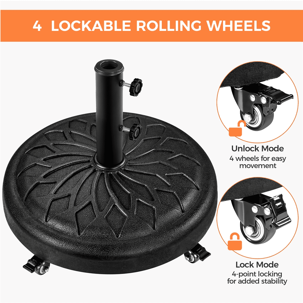 Renwick 20" Heavy Duty Patio Market Umbrella Base with Castors, Black