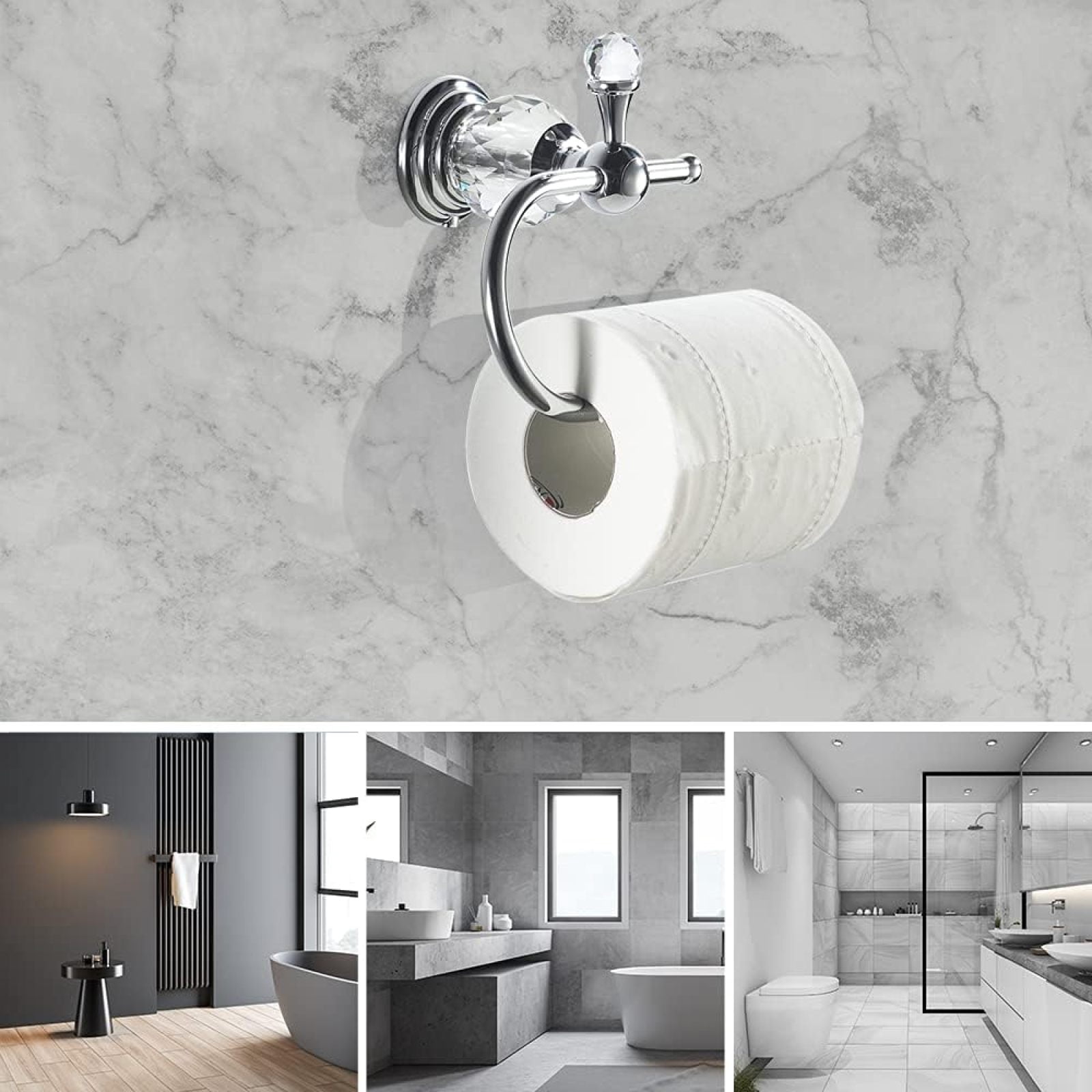 SQDWYGUO WOLIBEER Crystal Toilet Paper Holder, Polished Chrome Tissue Paper Holder Silver Bathroom Toilet Roll Hanger Wall Mounted Brass,6.3in*2.46in