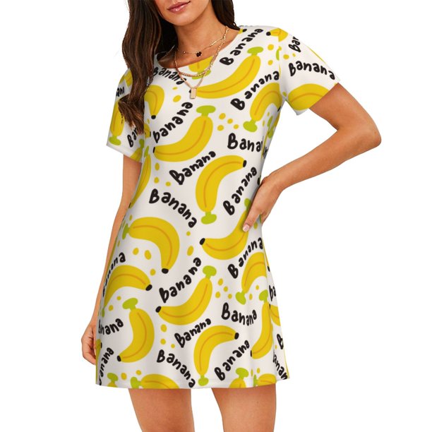 Easygdp Banana Fruit Camisón de manga corta para mujer, informal, estampado