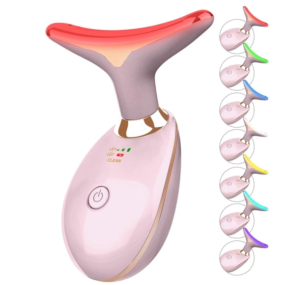 Masajeador de rostro y cuello ELISHINE, 7 colores, terapia de luz rosa
