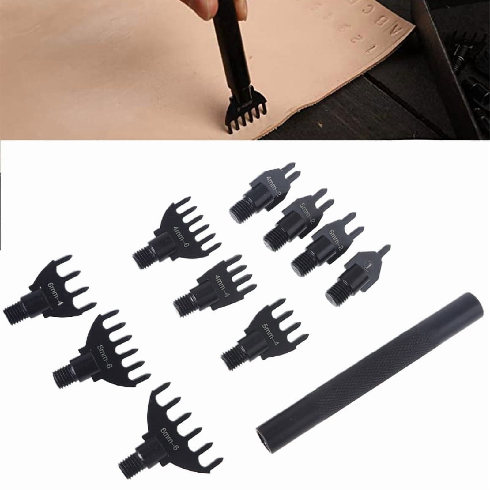 Replaceable 10pcs Punch Tips Set, Stitching Punch with 10-Piece Replaceable for Head for Working Stitching Perforated Suit, 1/2/4/6 Hole Punches with 10-Piece Replaceable Head-cut for Crafting Work
