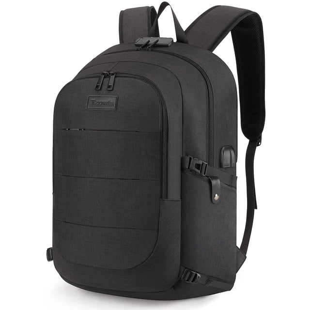 Mochila para portátil Tzowla antirrobo, resistente al agua, 17.3 pulgadas, negra