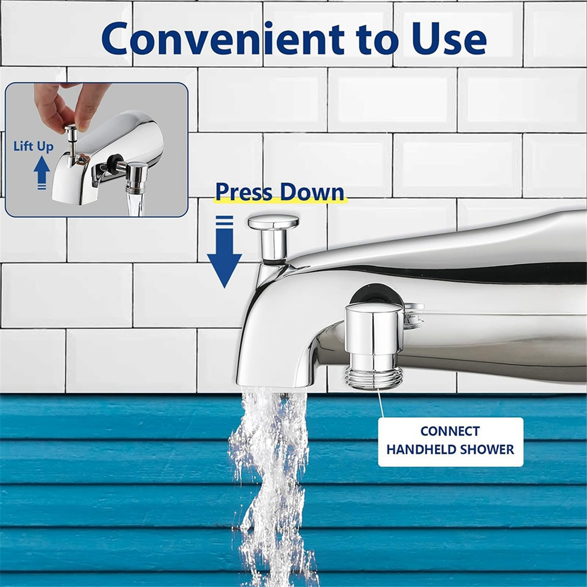 All Metal Bathtub Faucet with 9 Sprayer Settings, Chrome , with Built-in Diverter and Universal Fit Adapters