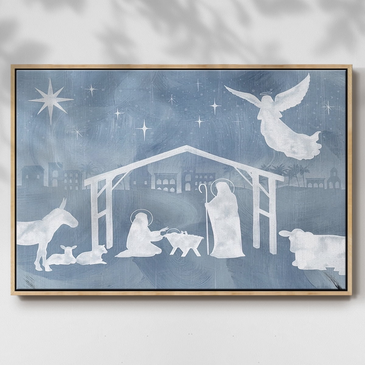 Star of Bethlehem Collection A - Framed Gallery Wrapped Holiday Canvas - 17 x 25 - Natural Wood Frame