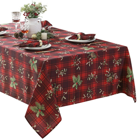 Newbridge Christmas Holiday Spruce Red Plaid 60 x 84 inch Rectangle Fabric Dining Tablecloth