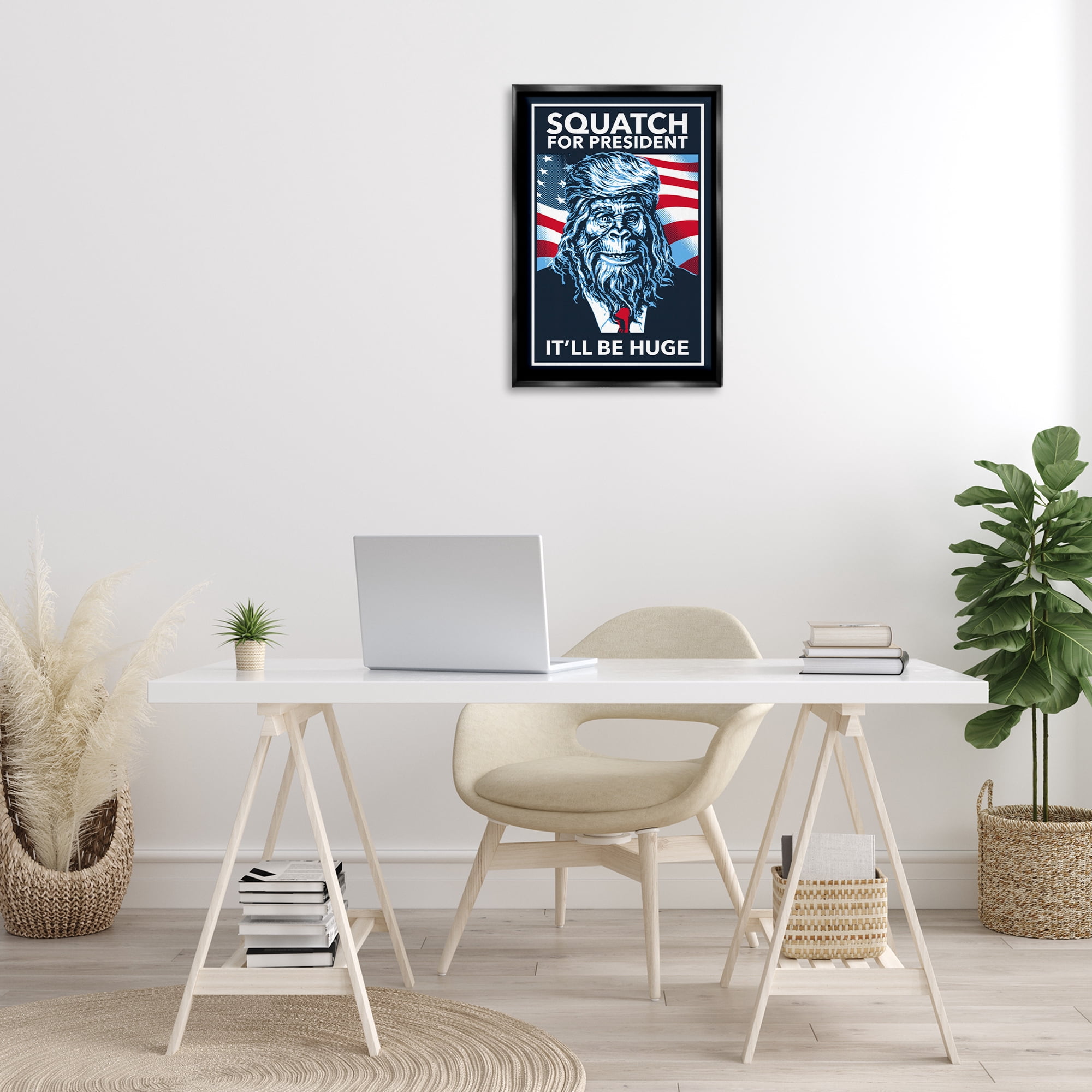 Stupell Industries Funny Mythical President Novelty Painting Black Floater Framed Art Print Wall Art, 17 x 25
