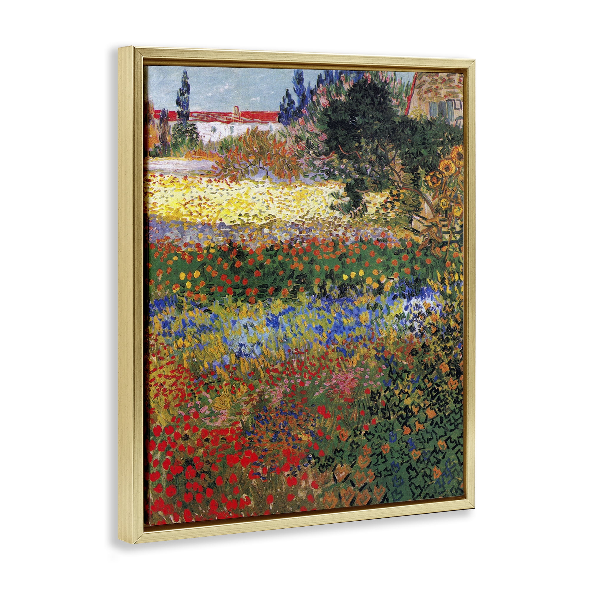 Stupell Industries Van Gogh Flower Garden Landscape & Nature Painting Gold Floater Framed Canvas Art Print Wall Art, 17 x 21