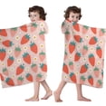 thumbnail image 4 of Red Strawberry Plants Fruit Flower Pink Pattern Hooded Bath Towel，60"x35" for Ages 3 To 12 Kids, Quick Dry Lightweight Soft Microfiber Hood Beach Towel Cover Up for Kids, 4 of 7