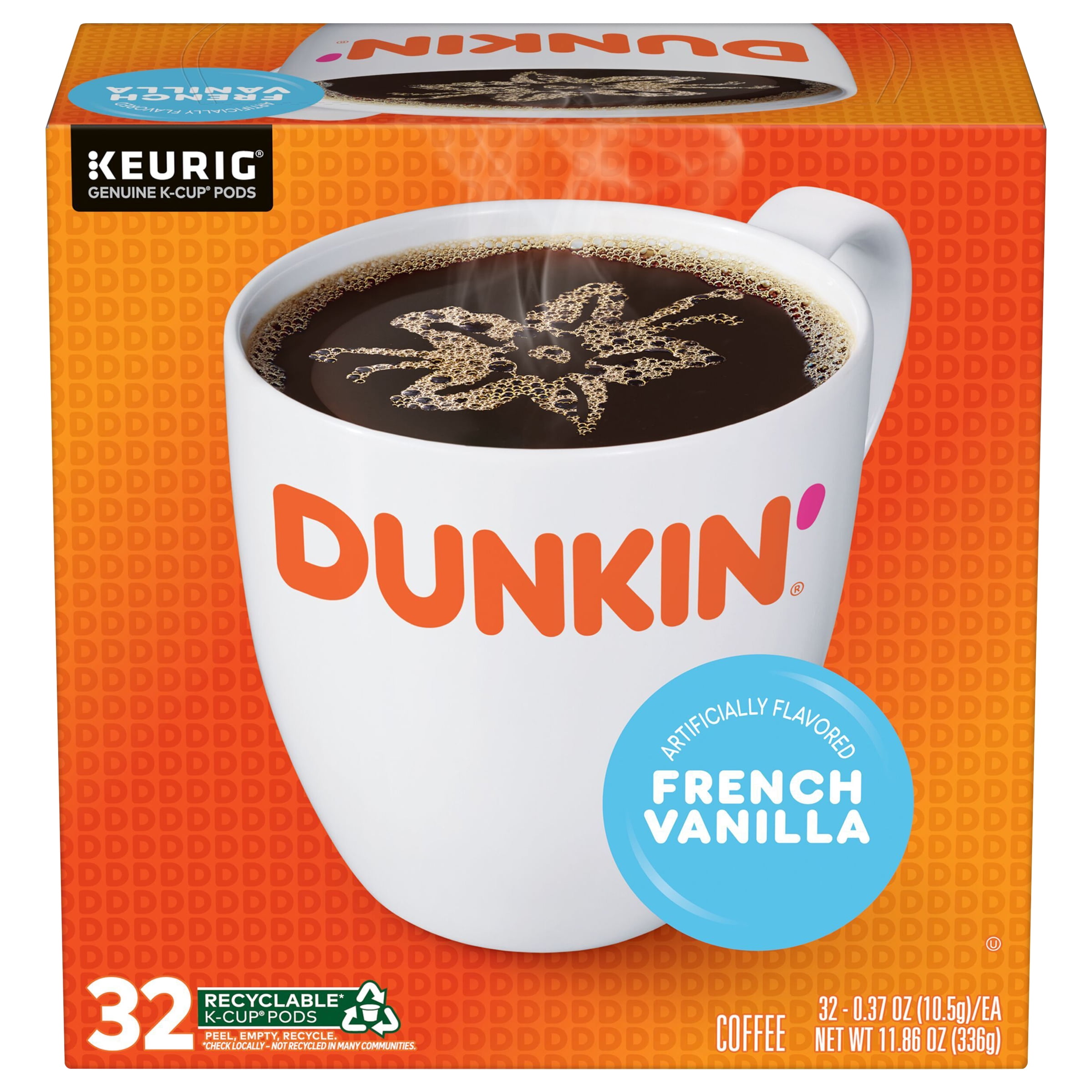 Dunkin French Vanilla, artificially Flavored Coffee, Keurig K-Cup Pods, 32 Count Box