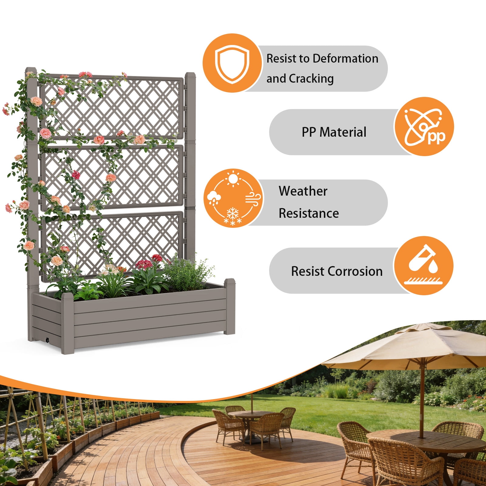 Fazzn Horticulture Raised Garden Bed Outdoor,Resin Plant Stand for Flowers Vegetables Herbs in Backyard, Patio, Balcony (Brown)