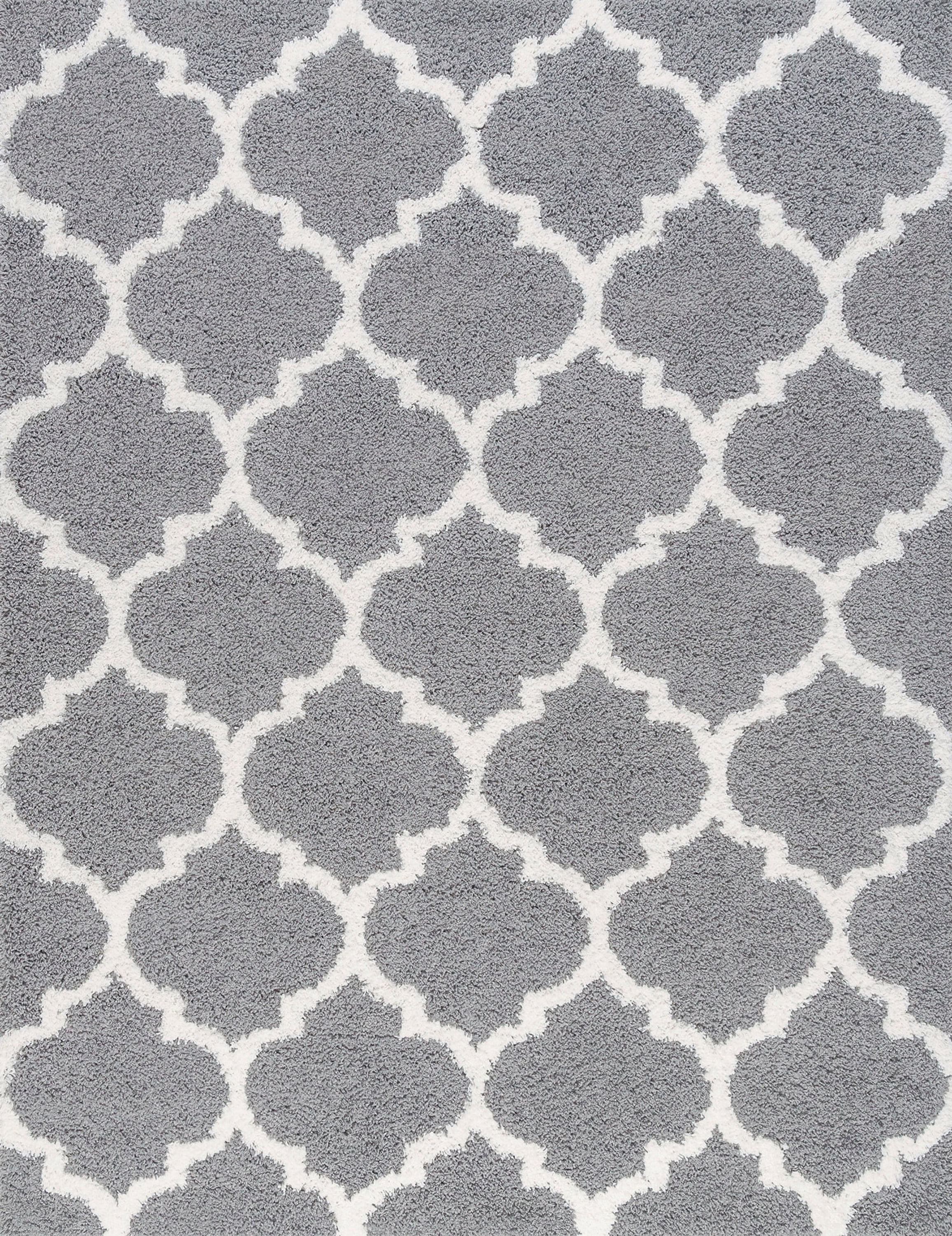 Bliss Rug Modern Damask Indoor Shag Rug for Living Room, Bedroom, Kids Room |Gray/White, 8' x 10' (7'10''x10'2'')