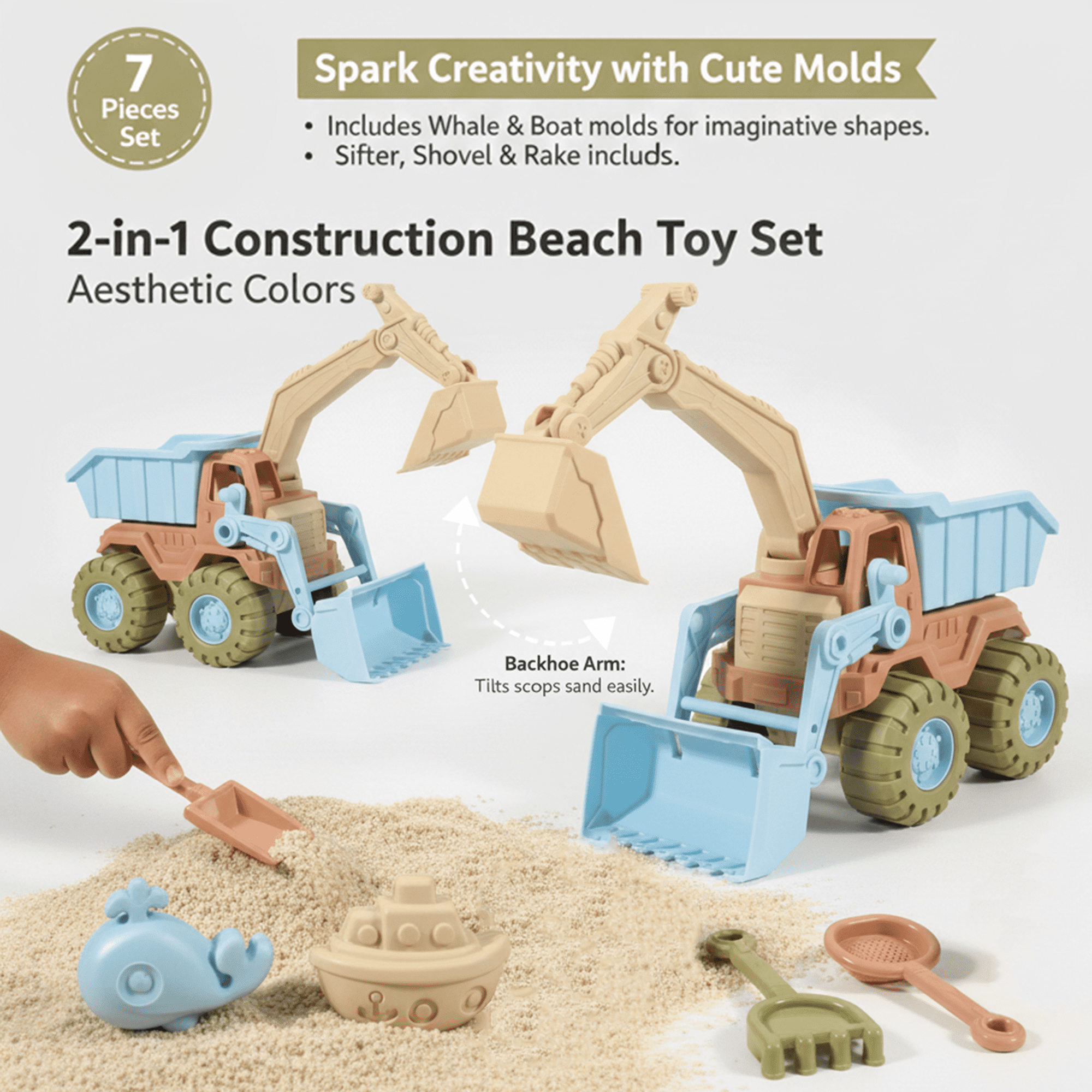 Flynow 7 Pcs Beach Toy Set for Kids 3+ Years Old – picture 6