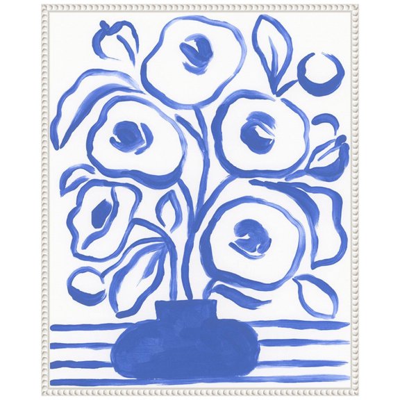 Amanti Art Blue Brush Flowers I Framed Canvas Wall Art Print