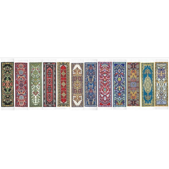 Oriental Carpet Rug Bookmark - Collection of 12 - Turkish Style - Beautiful, Elegant, High Quality, Woven Cloth Fabric Bookmarks! Best Gifts for Men