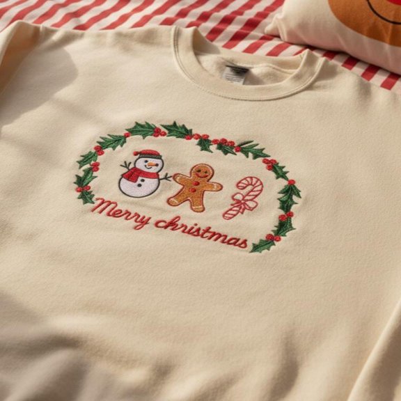 Embroidered Merry Christmas Sweatshirt | Gingerbread Crewneck | Embroidered Holiday Sweater | Custom Xmas Gift