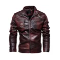 thumbnail image 4 of Chaqueta De cuero con cuello De piel extraíble para Hombre, abrigo ajustado De lana para motocicleta, rompevientos, invierno, 2024, 4 of 5