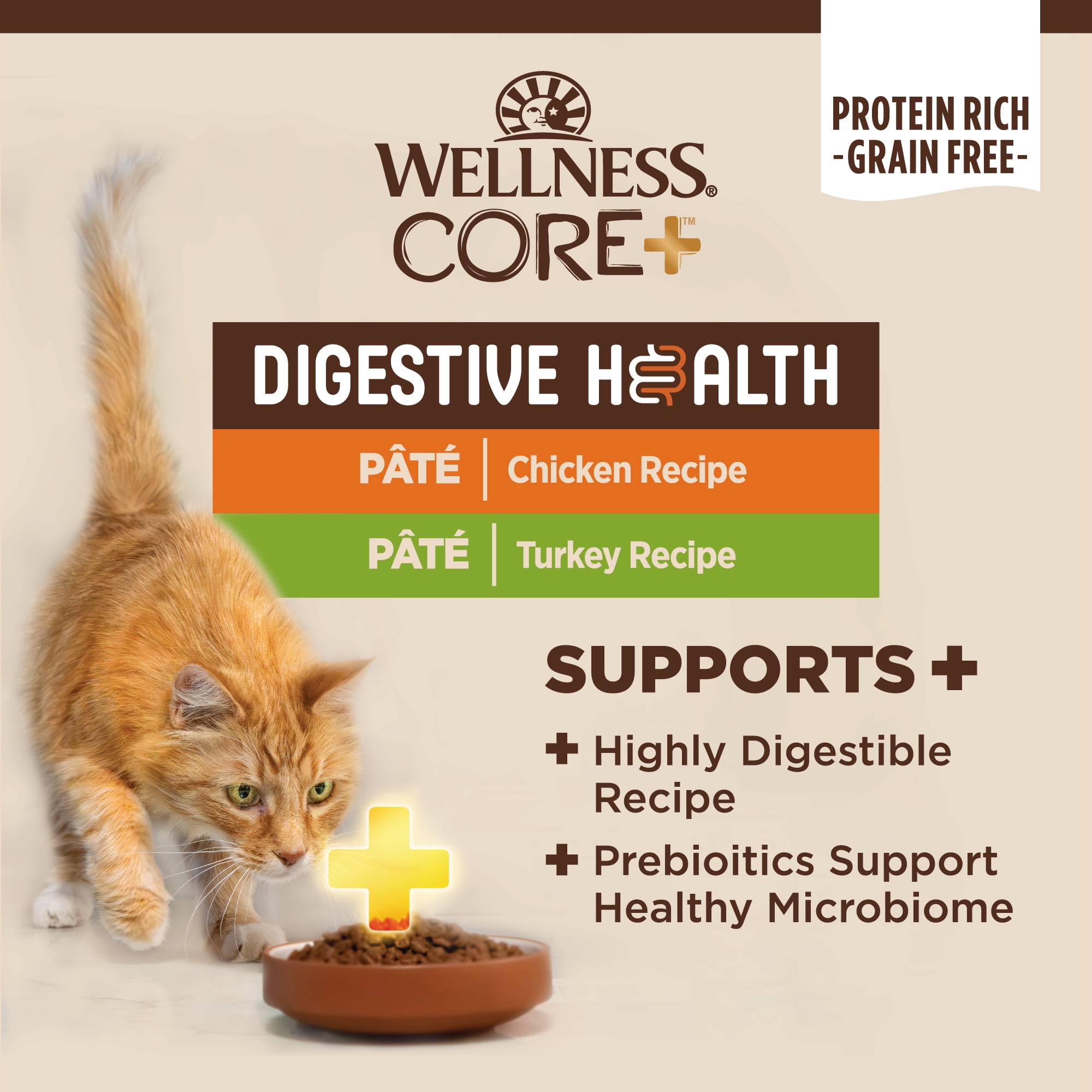 Wellness CORE+ Digestive Health Pate Variety Pack Adult Canned Wet Cat Food, Natural, Protein Rich, Grain Free, Chicken and Turkey Recipes, 3 oz, Pack of 12 Cans