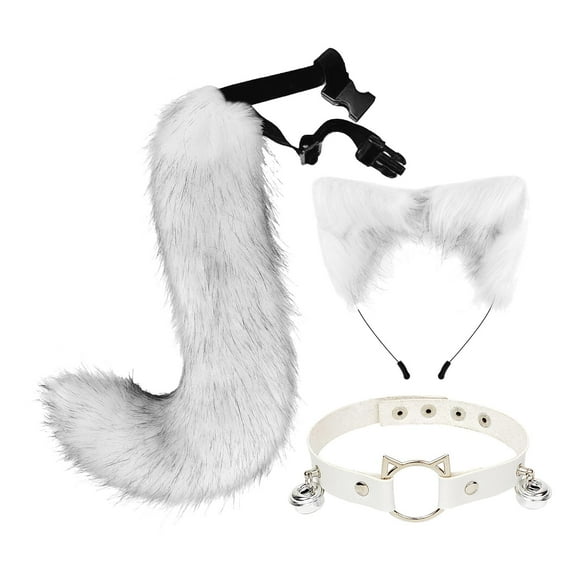 3 Pieces Cat Ear and Tail Cosplay Headwear Halloween Costume Accessories gray