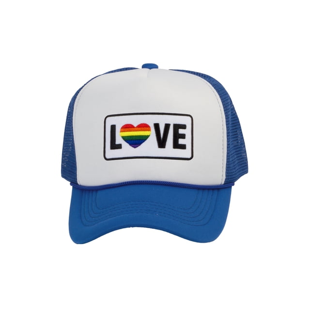 Gravity Threads LGBTQ+ Love Rainbow Heart Patch Trucker Hat - White/Royal