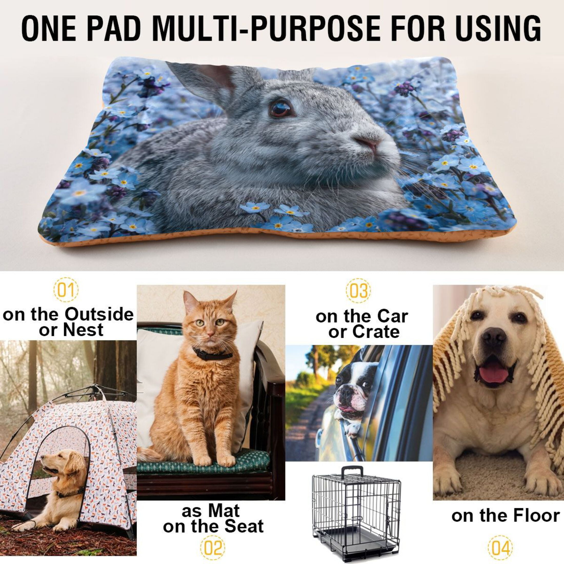 Cozy Mat Pet Bed Indoor Outdoor Warm Soft For Cat Dog Puppy(S/M) Grey Bunny