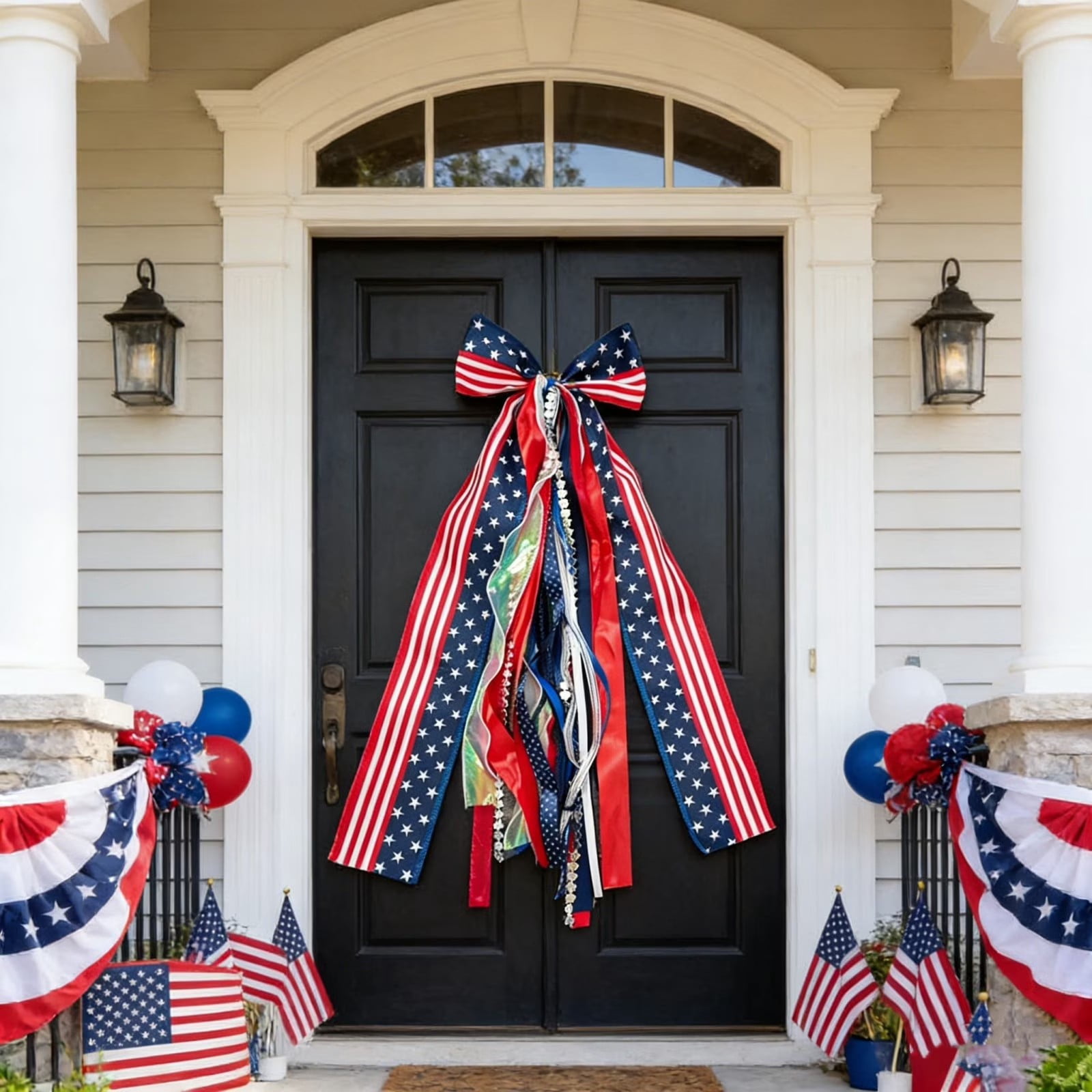 Large 4th of July Wreath Bow 24 Inch Patriotic Ribbon Bow Red White Blue Tree Topper Memorial Day Independence Day Decor for Front Door Indoor Outdoor Home