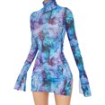 thumbnail image 1 of Robes pour Femmes Dames Imprimé en Maille Col Rond Manches Côté Ouvert Robe d'Été Violette L, 1 of 5